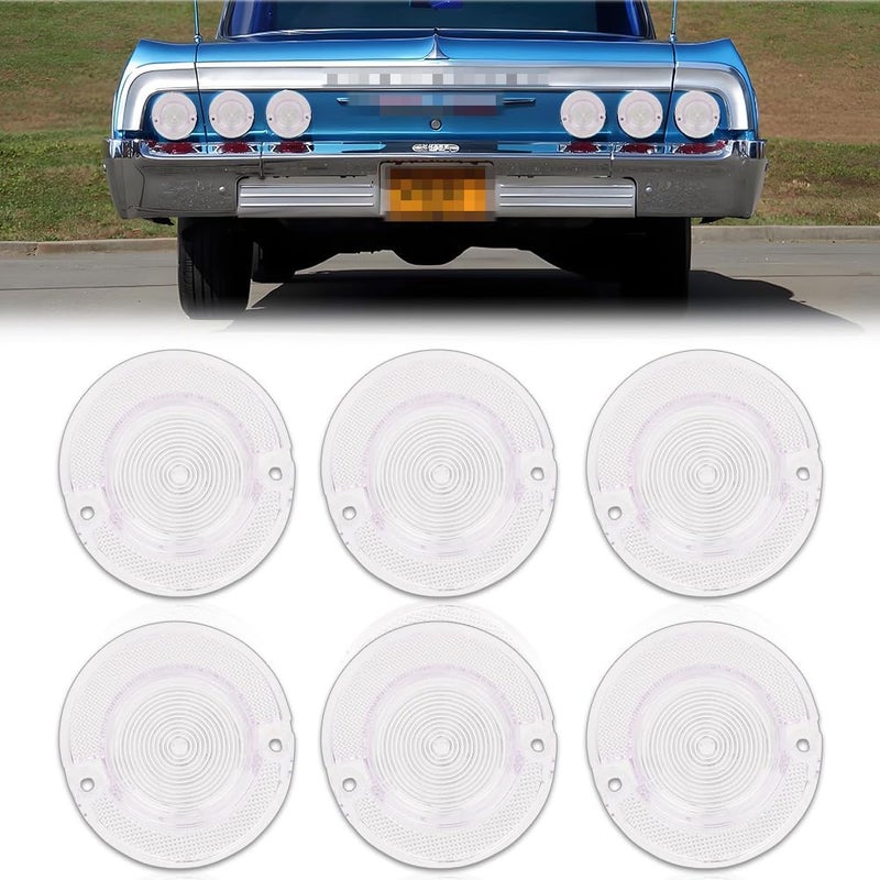 MOTRUM Tail Light Lens Compatible with Chevy Impala 1964, [DOT] [IP67 Waterproof] Tail Lamp Lens (Left + Right), Replace OEM #MO-3237, 6 PCS, Clear Lens - Image 1